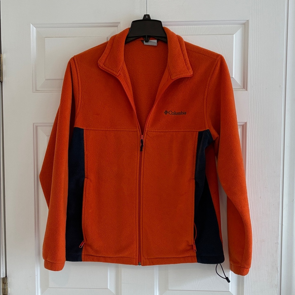 🆕 Men’s Columbia Fleece Jacket-Orange with Blue Side Panels SZ M